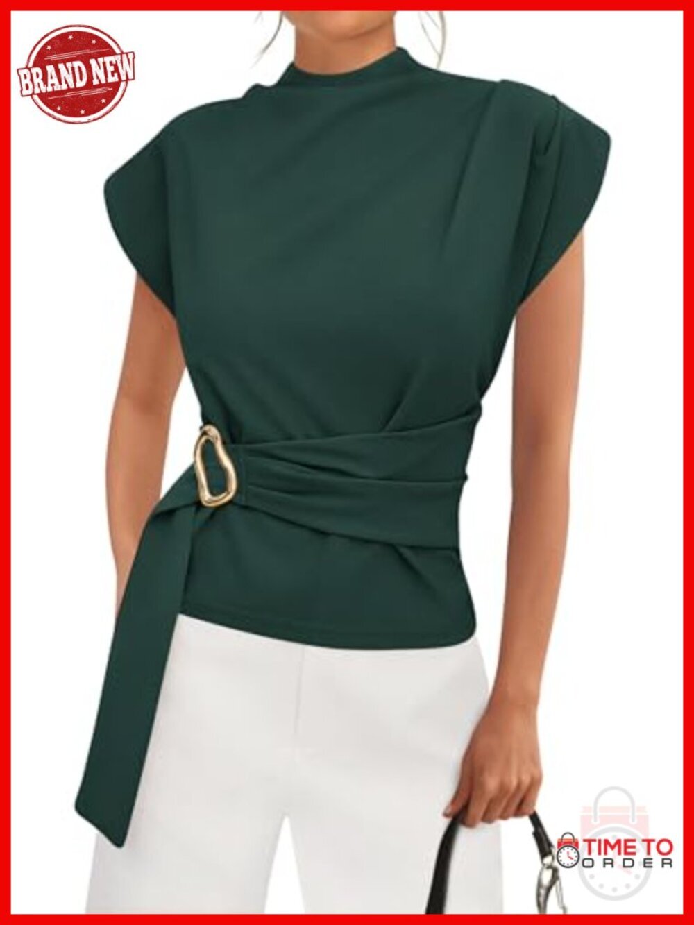 Women Blouses Cap Sleeve Mock Neck Tunic Shirt Office Business Casual